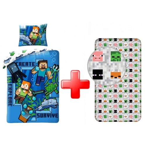 Minecraft ágyneműhuzat és gumis lepedő szett